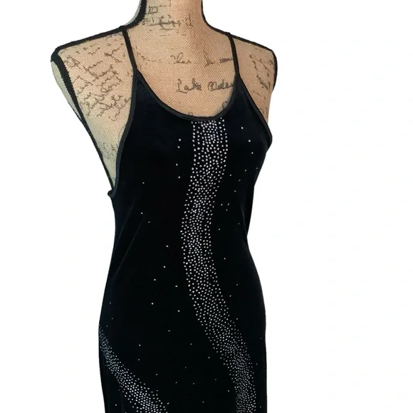 Vintage Black Evening Dress with Splash Rhinestones Size 9/10 - Picture 4 of 8